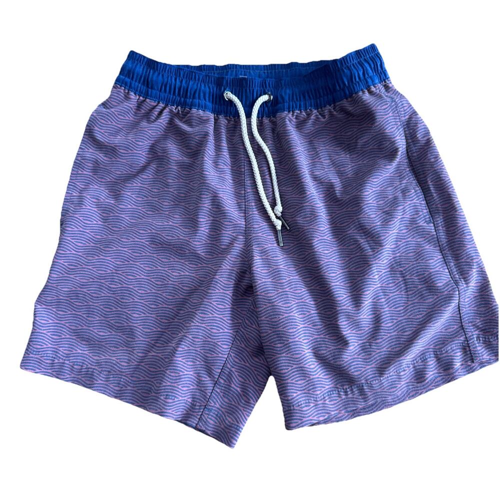 Fair Harbor Bayberry Swim Trunks Mens Sz S Blue Waves Print Lined Shorts 7"